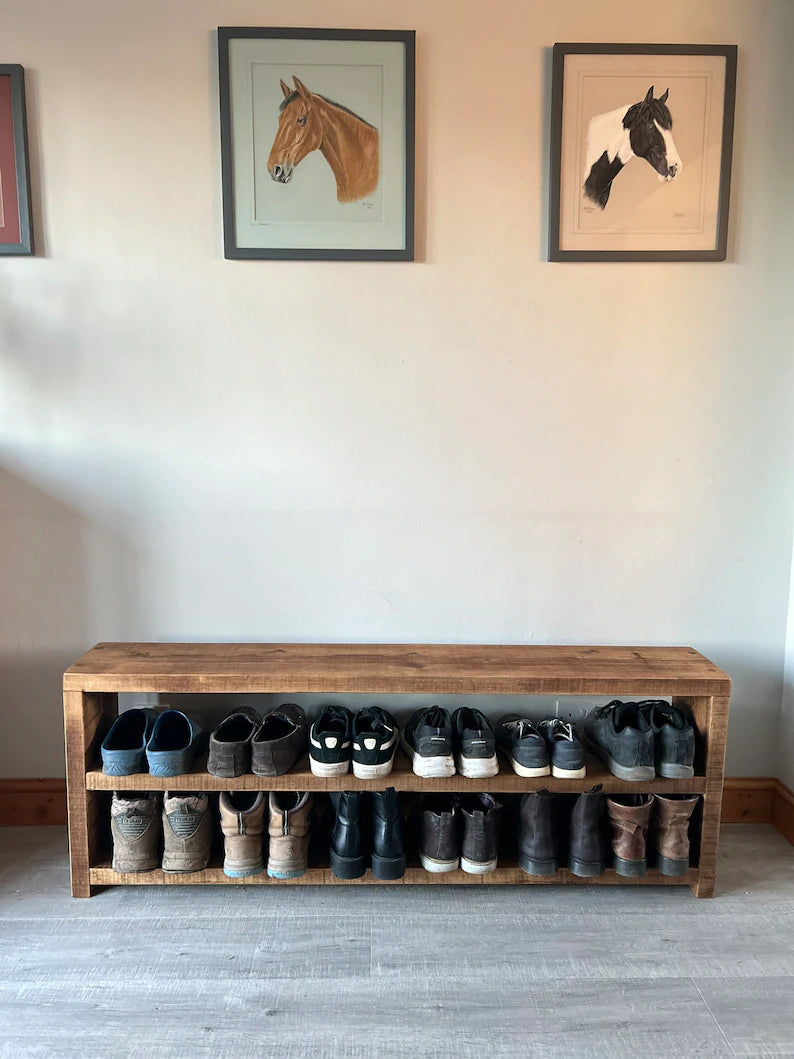 Rustic Farmhouse wooden Boot and Shoe Rack - Chunky and very solid - 2  Shelves