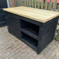 Large BBQ table with cupboard and double shelf
