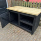 Large BBQ table with cupboard and double shelf
