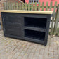 Large BBQ table with cupboard and double shelf